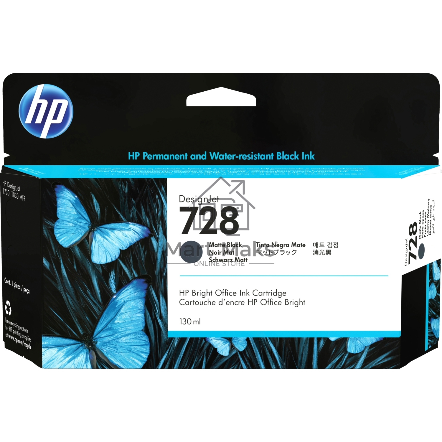 Картридж струйный Cartridge HP 728 для DJ Т730/Т830, черный матовый (130мл)