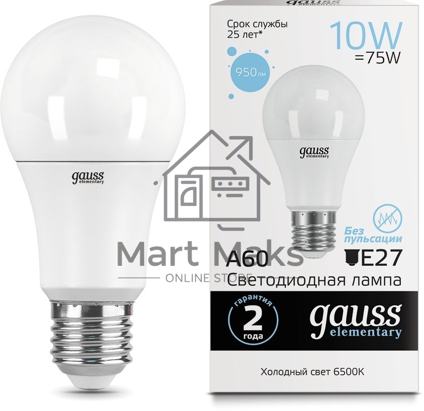 Лампа светодиодная LED Elementary A60 10Вт E27 6500К Gauss 23230