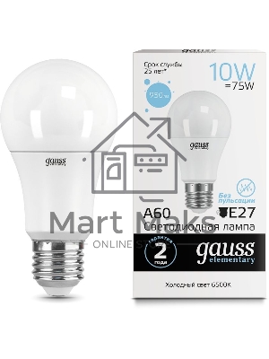 Лампа светодиодная LED Gauss Elementary A60 10Вт E27 6500К