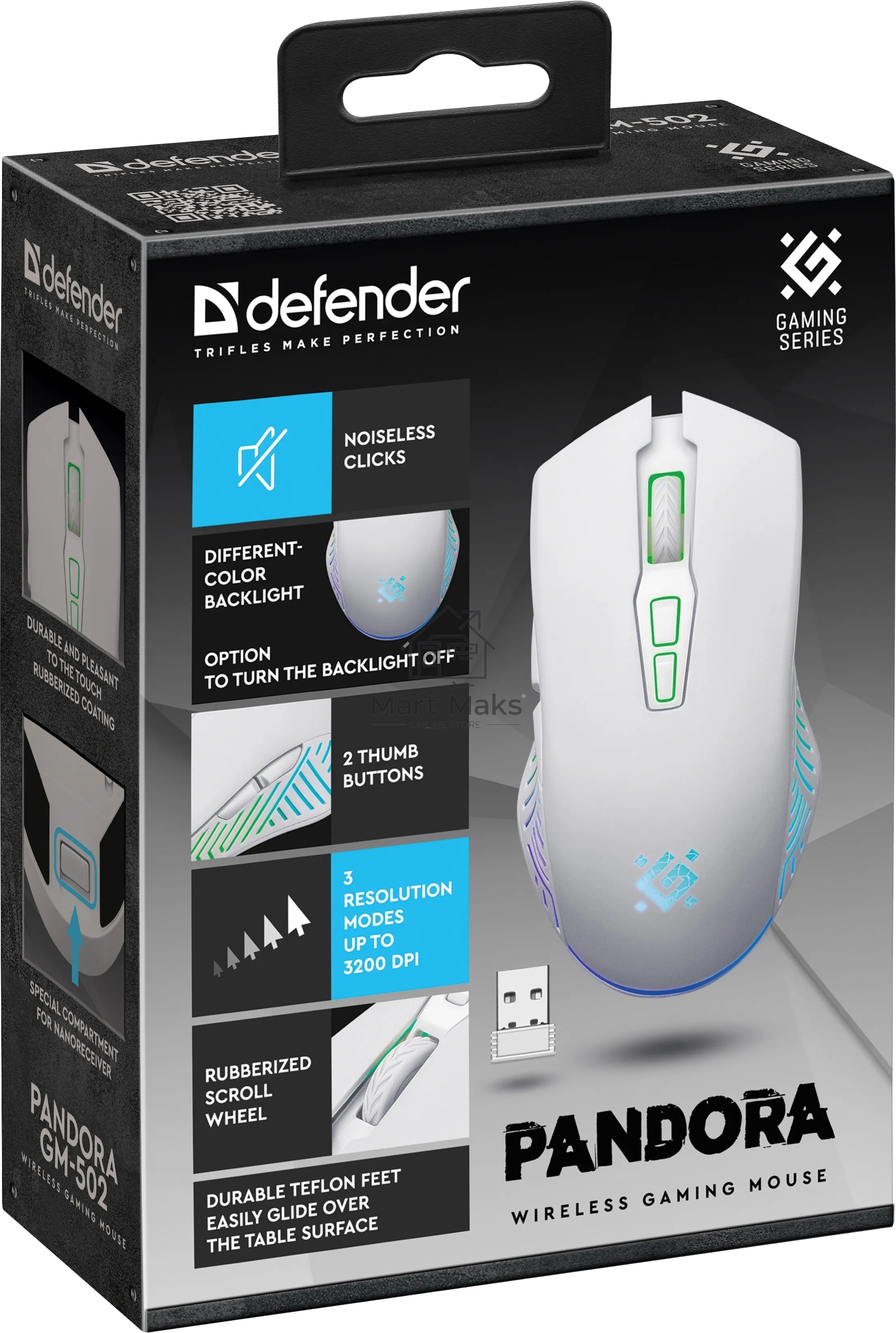 Мышь беспроводная Defender Pandora GM-502 белый, 3200 dpi, радиоканал, USB, кнопки - 7