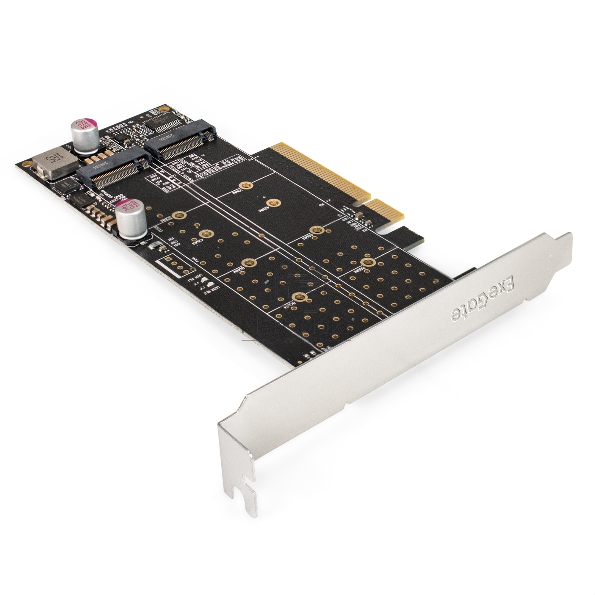 Переходник ExeGate EXE-597E2 (2 x M.2 M key -> PCI-E x8 v3.0, для установки двух SSD M.2 2230/2242/2260/2280/22110 M key NGFF в слот PCI-E, материнская плата должна быть c функции Bifurcation PCI-E)