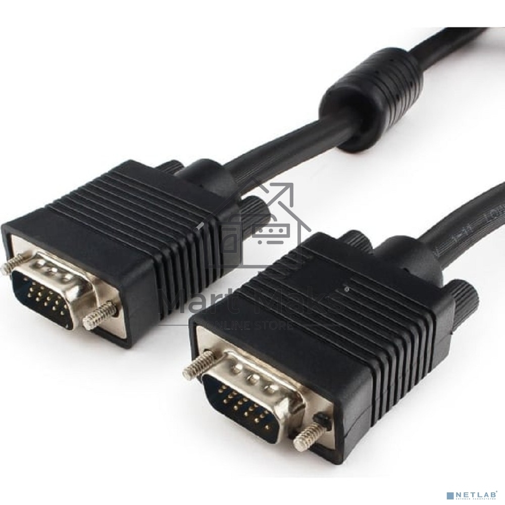 Кабель VGA Premium Cablexpert CC-PPVGA-15M-B, 15M/15M, 15м, черный, тройной экран, феррит.кольца, пакет