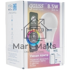 Лампа Светодиодная Gauss Smart Home RGbW E27 A60 8.5 Вт 2700-6500K 1/10/100