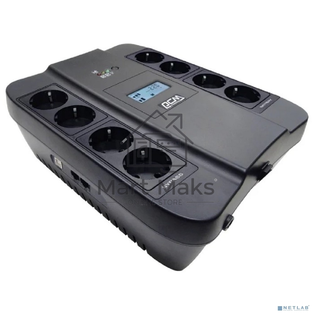 Источник бесперебойного питания Powercom SPIDER, Интерактивная, 900 ВА / 540 Вт, Tower, Schuko, LCD, Serial+USB, USB