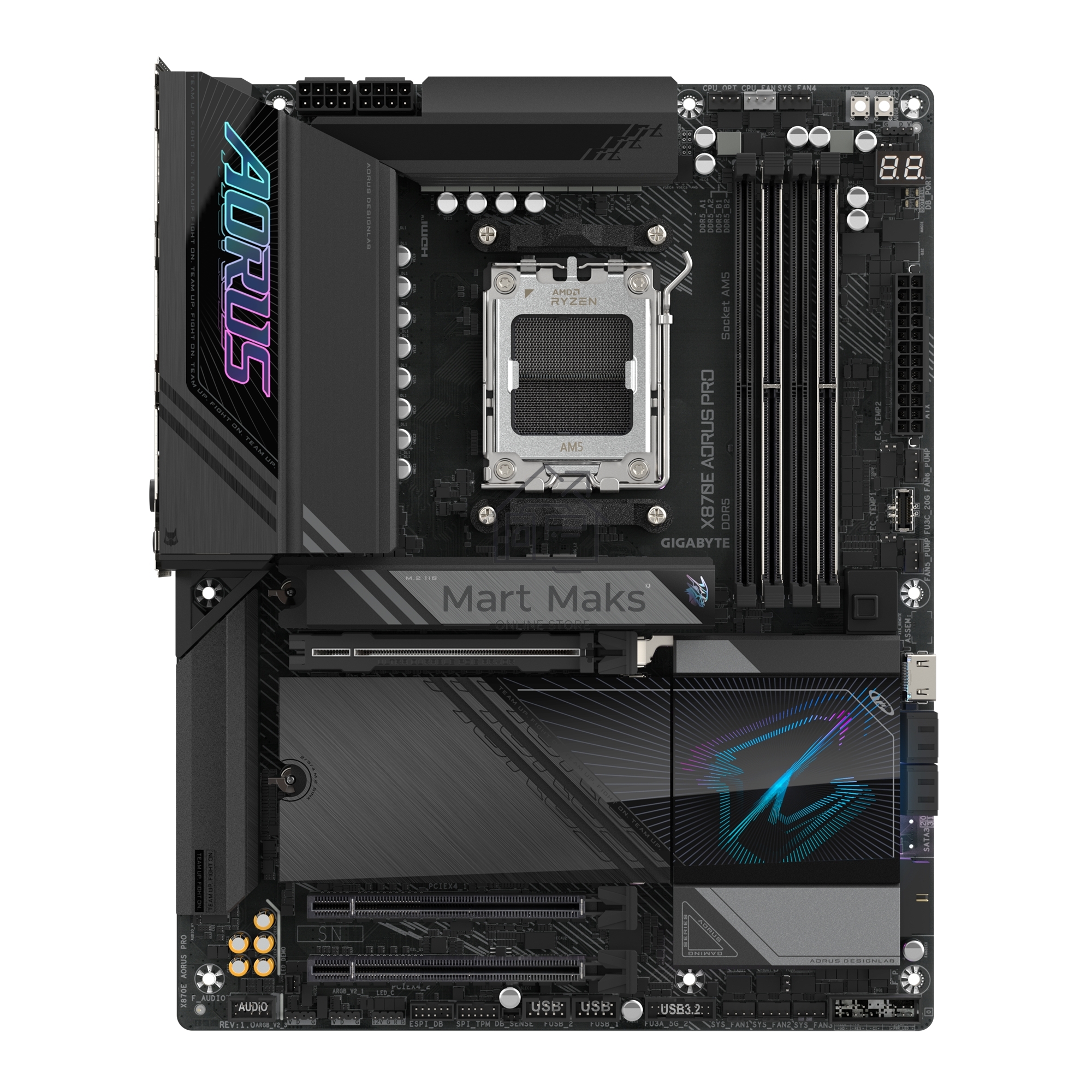 Материнская плата Gigabyte X870E AORUS PRO, AM5, AMD X870E, 4xDDR5, 4xSATA, 4xM.2, 1xPCI-E 5.0 x16, 1xPCI-E 4.0 x4, 1xPCI-E 3.0 x4, 1xHDMI, 1xUSB-C (DP), 1x 2.5Gb LAN, 2xUSB-A 2.0, 4xUSB-A 3.2 Gen 1, 3xUSB-A 3.2 Gen 2, 2xUSB-C 3.2 Gen 2 (USB4), 2x3.5 мм, 
