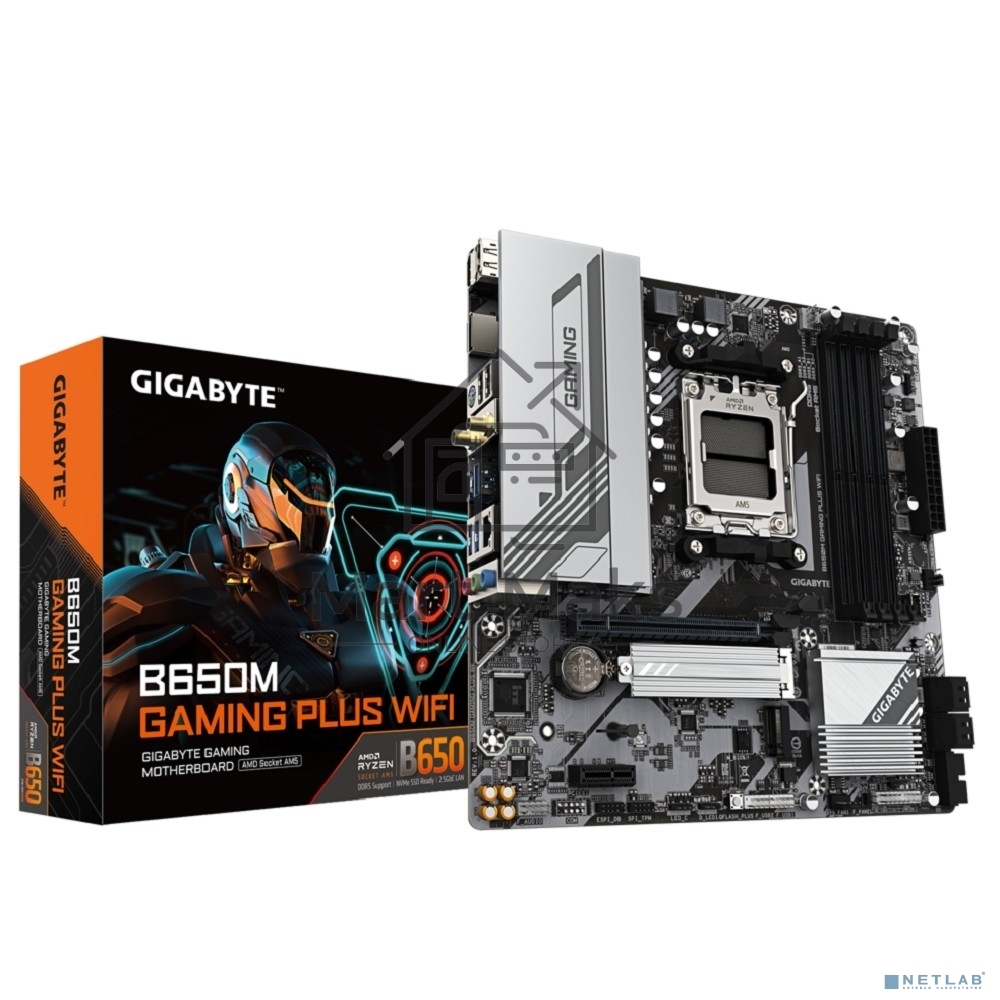 Материнская плата Gigabyte B650M GAMING PLUS WIFI, AM4, AMD B650, 4xDDR5, 4xSATA, 2xM.2, 1xPCIe 4.0 x16, 1xPCIe 3.0 x1, 2xDP, 1xHDMI, 1x2.5Gb LAN, Wi-Fi 6E, Bluetooth 5.3, 1xUSB-C 5Gbps, 5xUSB-A 5Gbps, 6xUSB-A 2.0, 3x3.5 мм, 7.1, mATX