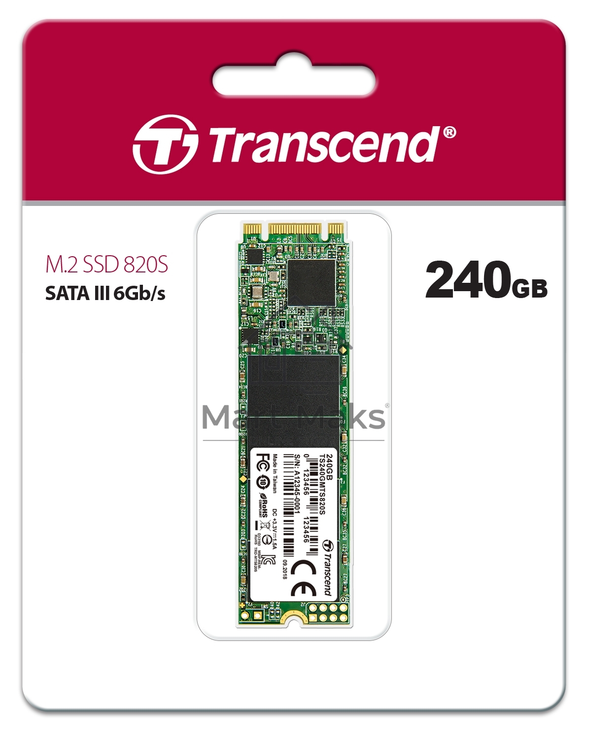 Накопитель SSD Transcend MTS820, 240GB, M.2, SATA III, R/W 550/420