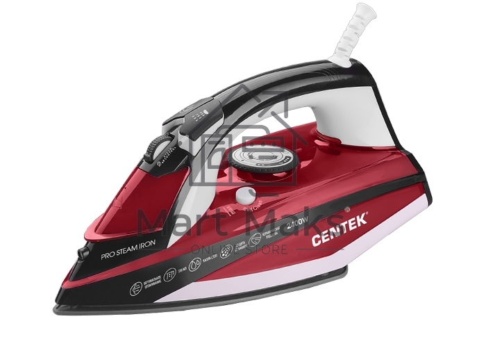 Утюг Centek CT-2344 RED 2400Вт, керамическая подошва, мощный паровой удар, самоочистка, 330мл
