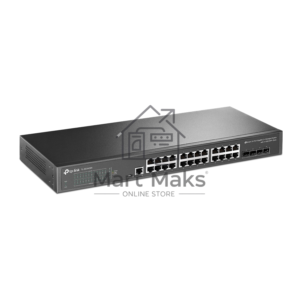 Коммутатор TP-Link JetStream™ 24-port Pure-Gigabit L2+ Managed Switch, 24 10/100/1000Mbps RJ45, 4*10G SFP+ Slots