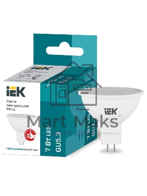 Лампа cветодиодная Iek LLE-MR16-7-230-40-GU5 ECO MR16 софит 7Вт 230В 4000К GU5.3 IEK