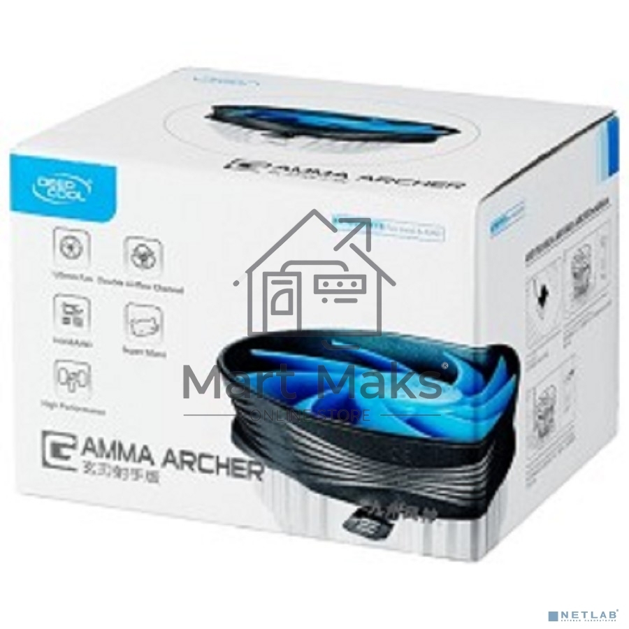 Кулер для процессора DEEPCOOL GAMMA ARCHER синий, 120 мм, алюминий, 1600 об/мин, 26.1 дБ, 3 pin, 95 Вт, 65.5 мм