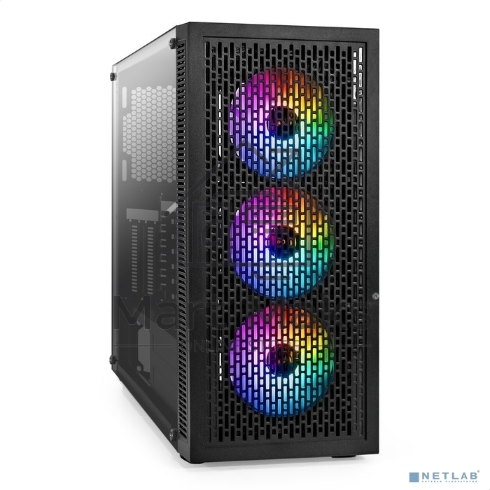 Компьютерный корпус Miditower ExeGate EVO-5001A-700NPX (ATX, БП 700NPX с вент. 12 см, 2*USB+1*USB3.0+HD Audio, черный, 3 вент.12см с RGB подсветкой, боковая панель - закаленное стекло)