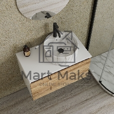 Комплект: тумба Bau Dream Blackwood 80, Раковина круглая накладная BAU Element D41, мрамор, смеситель Hotel Dream, черный выпуск клик клак черный