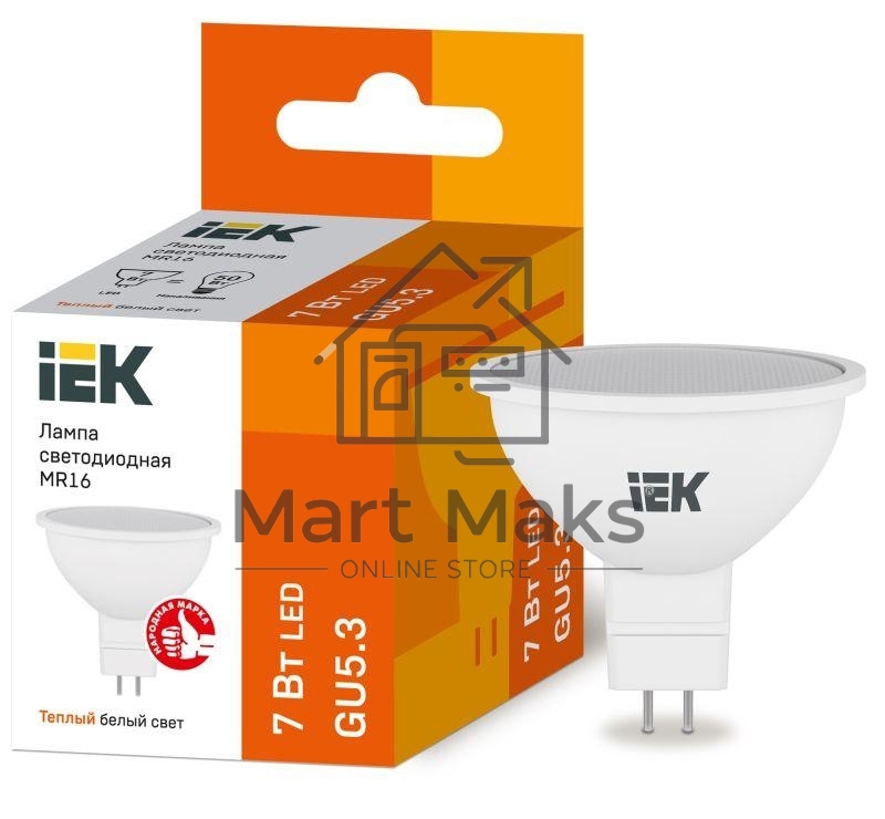 Лампа Iek LLE-MR16-7-230-30-GU5 светодиодная ECO MR16 софит 7Вт 230В 3000К GU5.3 IEK
