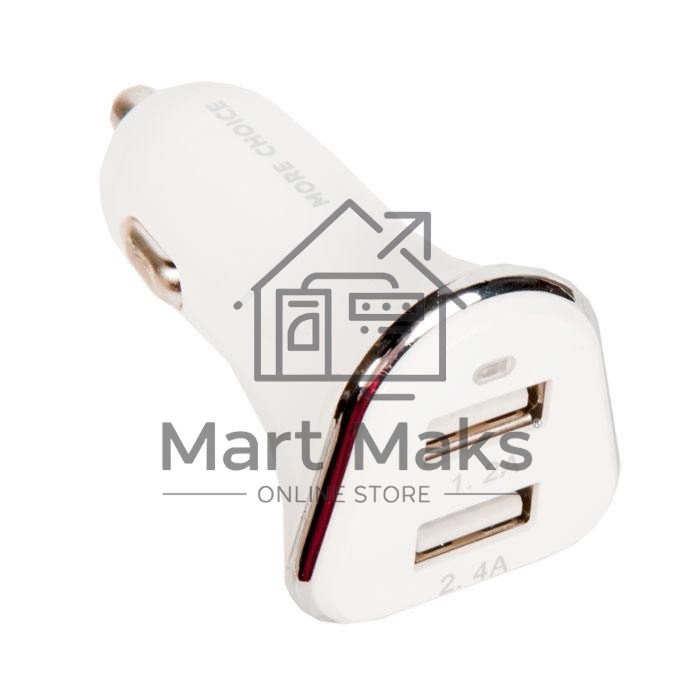 Автомобильная зарядка (от прикуривателя) 2USB 2.4A для Type-C More choice AC22a, белый