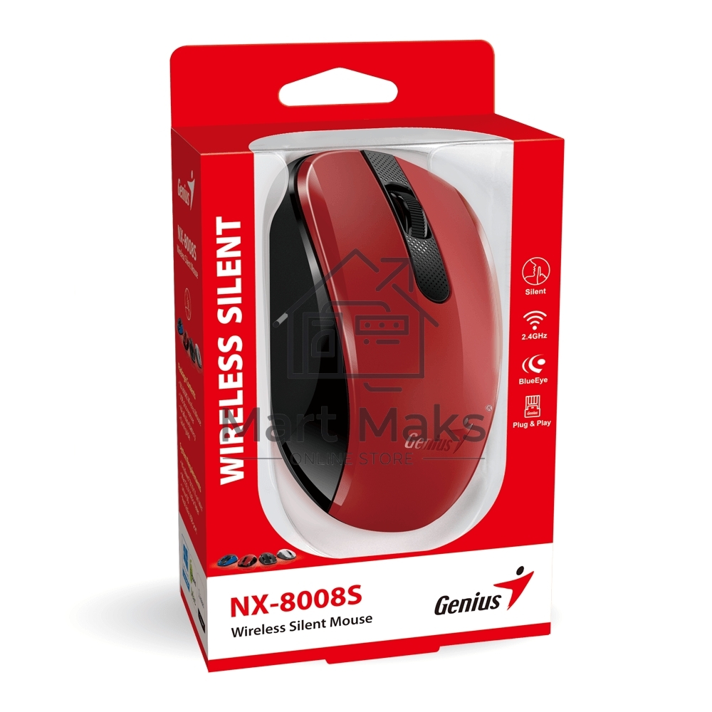 Мышь беспроводная Genius NX-8008S красный, 1200 dpi, радиоканал, USB, кнопки - 3