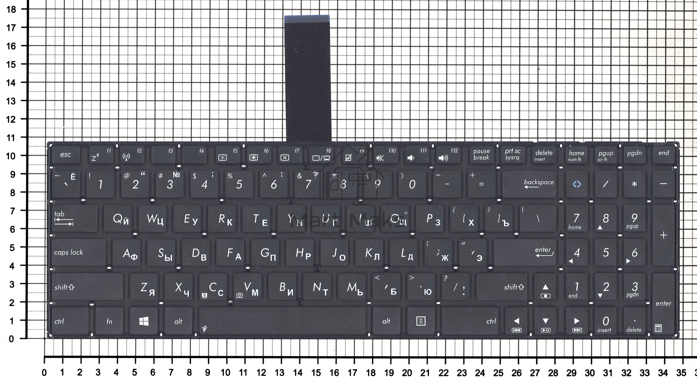 Клавиатура для ноутбука Asus K56 черная без рамки, плоский Enter