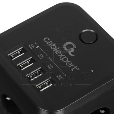 Сетевой фильтр Cablexpert Cube CUBE-3-U4-B-1.5, 3 р, 10А, 4хUSB, 1.5 м, ур.защиты 4+, черный, коробка