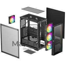 Компьютерный корпус Deepcool MATREXX 55 V4 без БП, боковое окно (закаленное стекло), 3xARGb LED 140мм вентилятора спереди, 1xARGb LED 120мм вентилятор сзади, черный, ATX