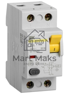 Выключатель дифференциального тока (УЗО) Iek MDV10-2-025-100 ВД1-63 2Р 25А 100мА ИЭК