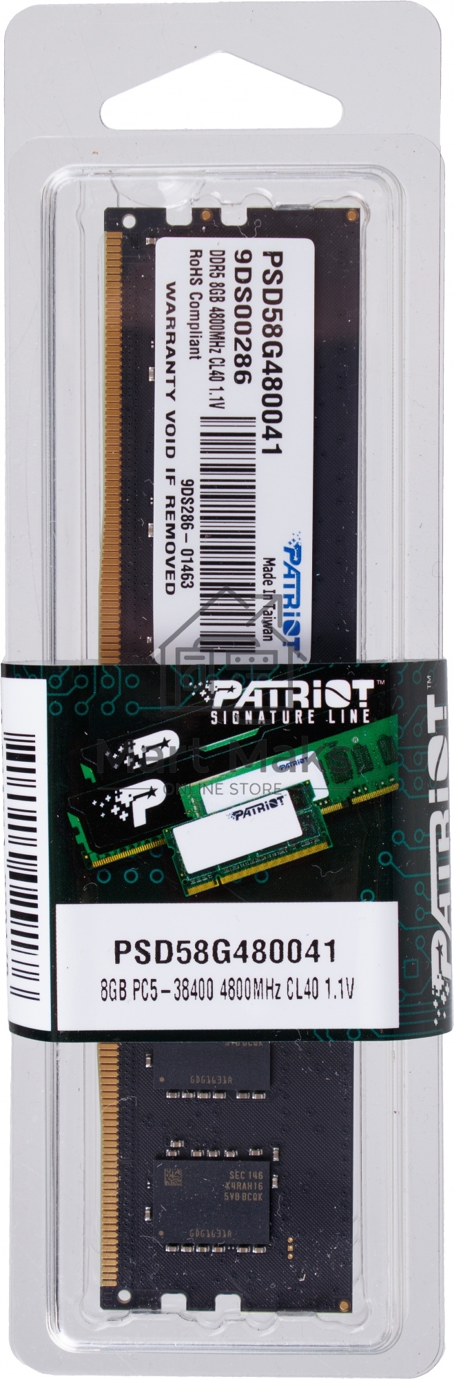 Оперативная память Patriot Signature, DDR5, 8GB (1x8 GB), 4800 MHz, CL40, DIMM