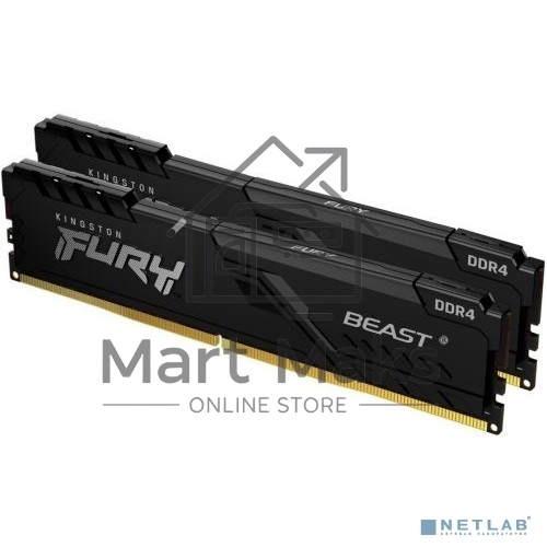 Оперативная память Kingston Fury Beast, DDR4, 64GB (2x32GB), 3600MHz, CL18, DIMM, с радиатором, черный