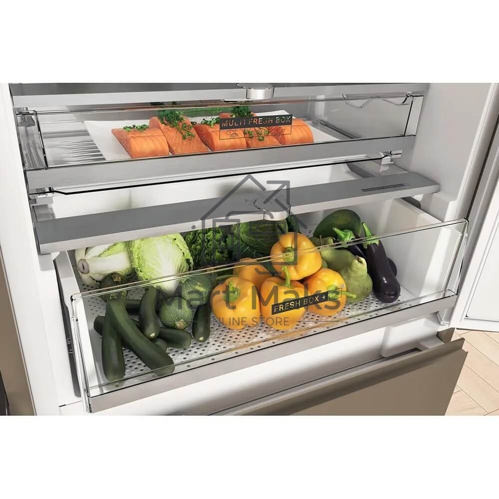 Холодильник встраиваемый Whirlpool WHSP70T241P 70 см, 193.5х54.3х69 см, 295/95 л, инверторный компрессор, автоматическая разморозка, зона свежести влажная, сенсорное управление, технология 6 SMYSL FreshControl, MultiFlow, FreezeControl, перенавешиваемые д