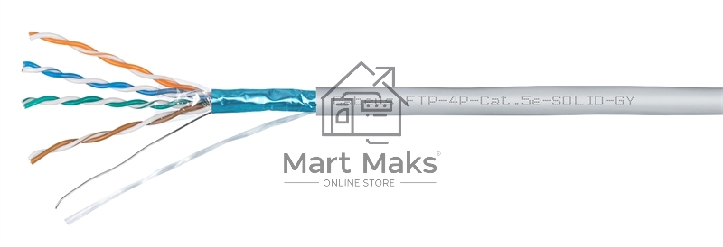 Кабель витая пара экранированная Cabeus FTP-4P-Cat.5e-SOLID-LSZH-GY FTP (F/UTP), cat. 5e, 4 пары (24 AWG), одножильный, серый, экран - фольга, LSZH, нг(А)-HF, (305 м)