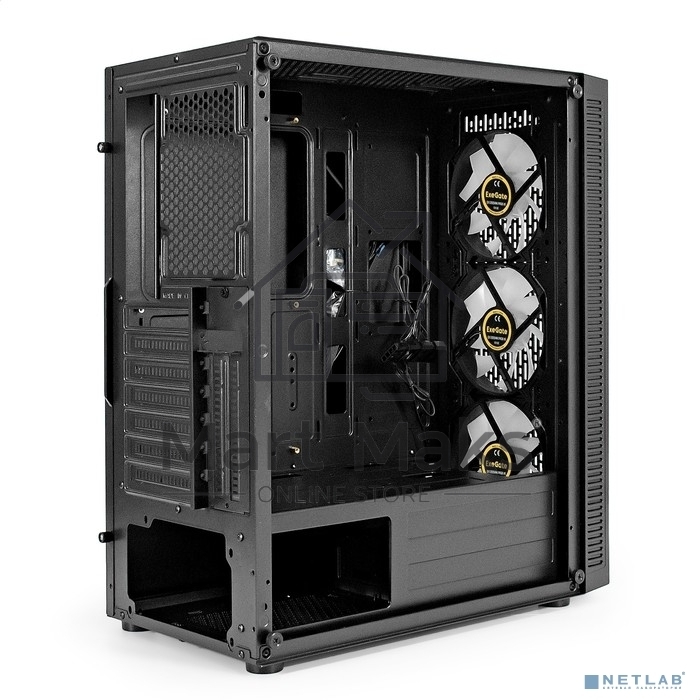 Компьютерный корпус Miditower ExeGate EVO-5001A-700NPX (ATX, БП 700NPX с вент. 12 см, 2*USB+1*USB3.0+HD Audio, черный, 3 вент.12см с RGB подсветкой, боковая панель - закаленное стекло)