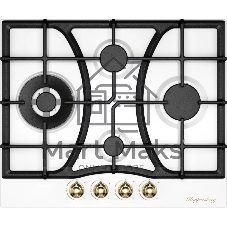 Варочная поверхность Kuppersberg FS 610 W Bronze, газ, Classic, 61 см, автоматический электроподжиг, газ-контроль, SABAF конфорки, чугунные решетки, цвет белый, цвет фурнитуры бронзовый
