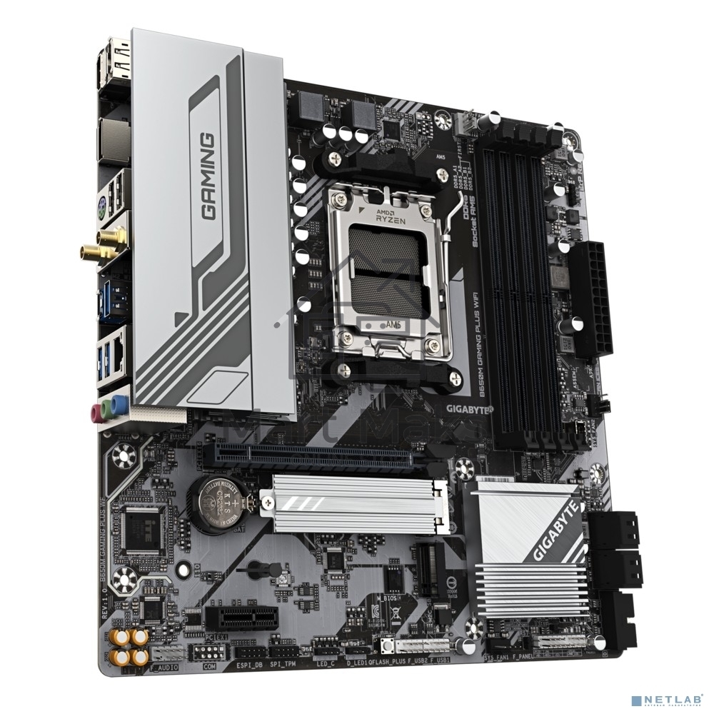 Материнская плата Gigabyte B650M GAMING PLUS WIFI, AM4, AMD B650, 4xDDR5, 4xSATA, 2xM.2, 1xPCIe 4.0 x16, 1xPCIe 3.0 x1, 2xDP, 1xHDMI, 1x2.5Gb LAN, Wi-Fi 6E, Bluetooth 5.3, 1xUSB-C 5Gbps, 5xUSB-A 5Gbps, 6xUSB-A 2.0, 3x3.5 мм, 7.1, mATX