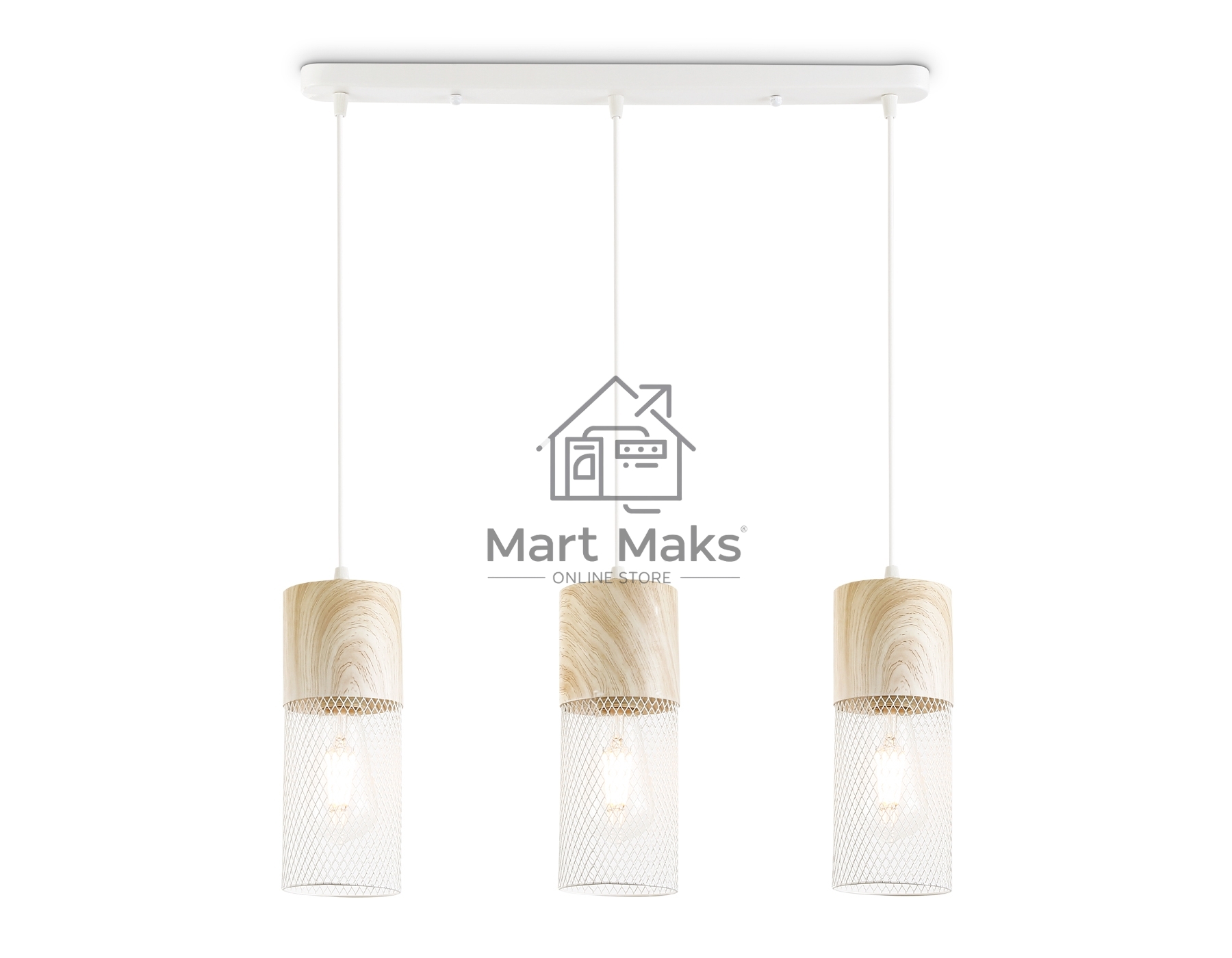 Светильник Ambrella light TR8499/3 WH/WD белый/дерево E27/3 max 60W 550*100*1000