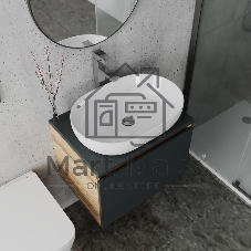 Комплект для ванной, 4 предмета (Тумба подвесная Bau Blackwood 60 графит + Раковина BAU 59х40, Смеситель высокий Hotel Still, нерж. сталь, выпуск)