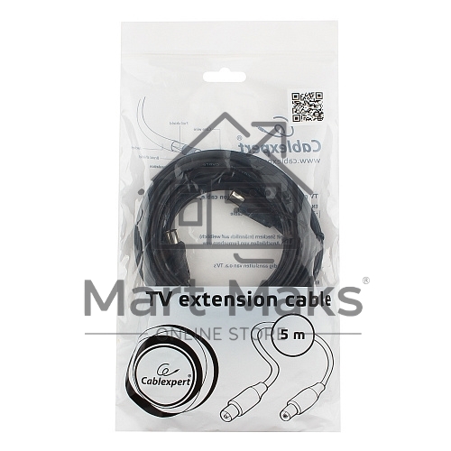 Кабель телевизионный Cablexpert, CCV-515-5M, Coaxial M/F, 5м