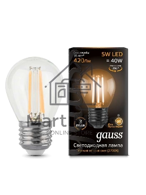 Лампа светодиодная Filament Шар E27 5Вт 2700К Gauss 105802105