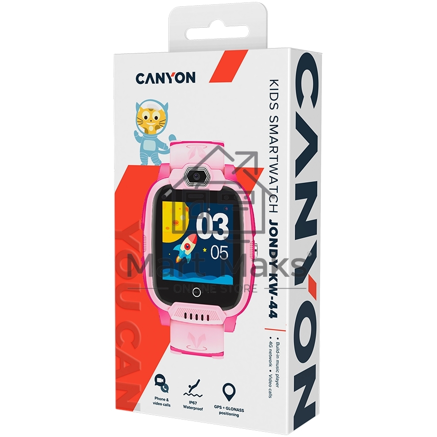 Смарт-часы CANYON Jondy KW-44, 1.44''IPS 240*240, ASR3603S, Nano SIM, 192+128MB+512MB TF Card  розовый