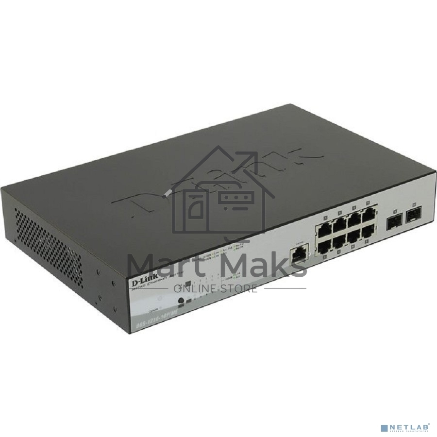 Коммутатор D-Link DGS-1210-10P/ME/B1A Управляемый 2 уровня с 8 портами 10/100/1000Base-T с поддержкой PoE и 2 портами 1000Base-X SFP