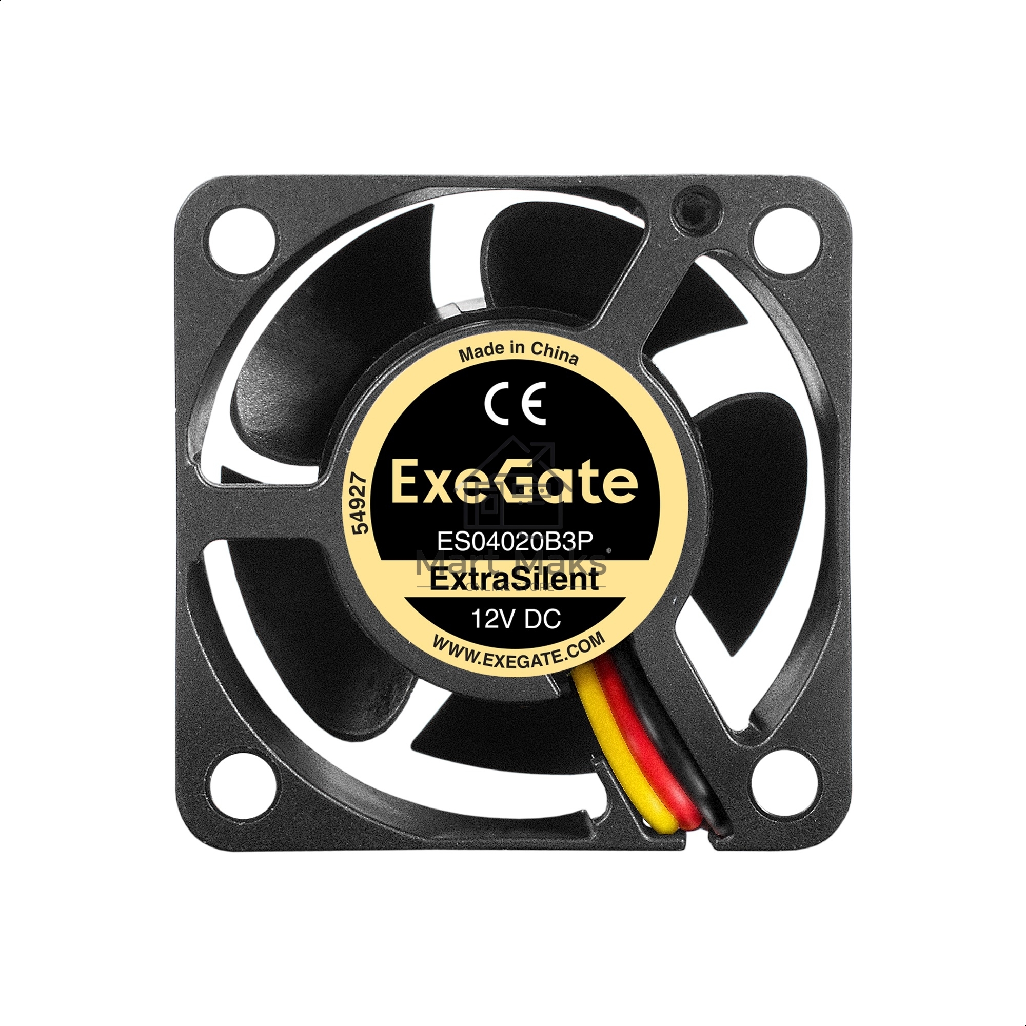 Вентилятор для корпуса ExeGate ExtraSilent ES04020B3P черный, 40 мм, 6300 об/мин, 28 дБ, 3 pin