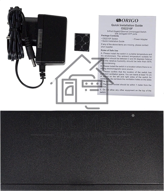 Неуправляемый коммутатор ORIGO Unmanaged Switch 8x1000Base-T, 2x1000Base-X SFP, metal case