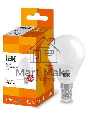 Лампа cветодиодная Iek LLE-G45-7-230-30-E14 ECO G45 шар 7Вт 230В 3000К E14 IEK