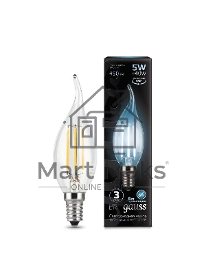 Лампа светодиодная Gauss Filament Свеча на ветру E14 5Вт 4100К