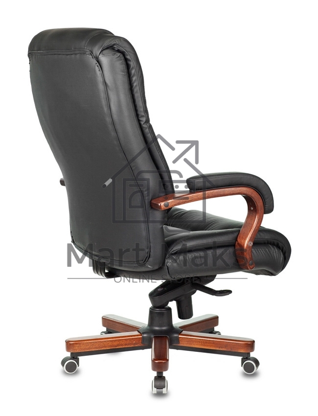 Кресло руководителя Бюрократ T-9925WALNUT/BLACK черный, кожа, крестовина дерево