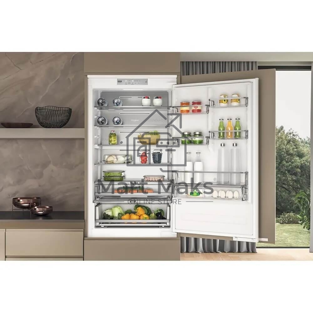 Холодильник встраиваемый Whirlpool WHSP70T241P 70 см, 193.5х54.3х69 см, 295/95 л, инверторный компрессор, автоматическая разморозка, зона свежести влажная, сенсорное управление, технология 6 SMYSL FreshControl, MultiFlow, FreezeControl, перенавешиваемые д