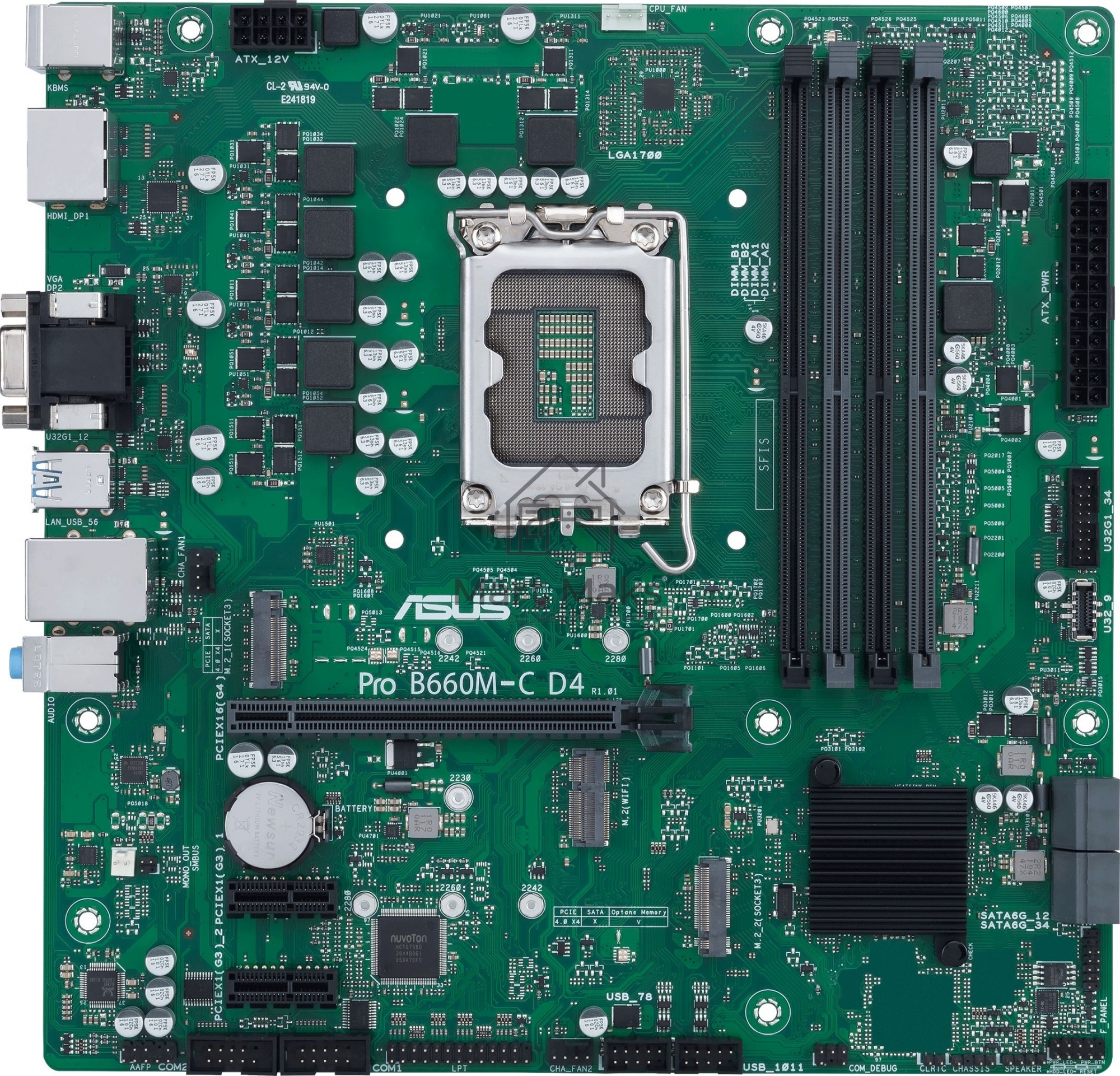 Материнская плата ASUS Pro B660M-C D4-CSM, LGA 1700, Intel B660, 4xDDR4, 1xHDMI, 1xVGA, 2xDP, 1x1Gb LAN, 2xUSB-A, 3x3.5 мм, 7.1, Micro-ATX