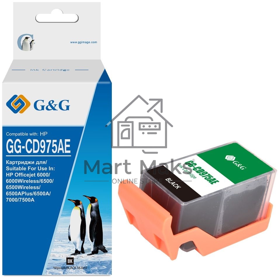 Картридж струйный G&G GG-CD975AE черный (56.6 мл) для HP Officejet 6000/6500/6500A/7000/7500A