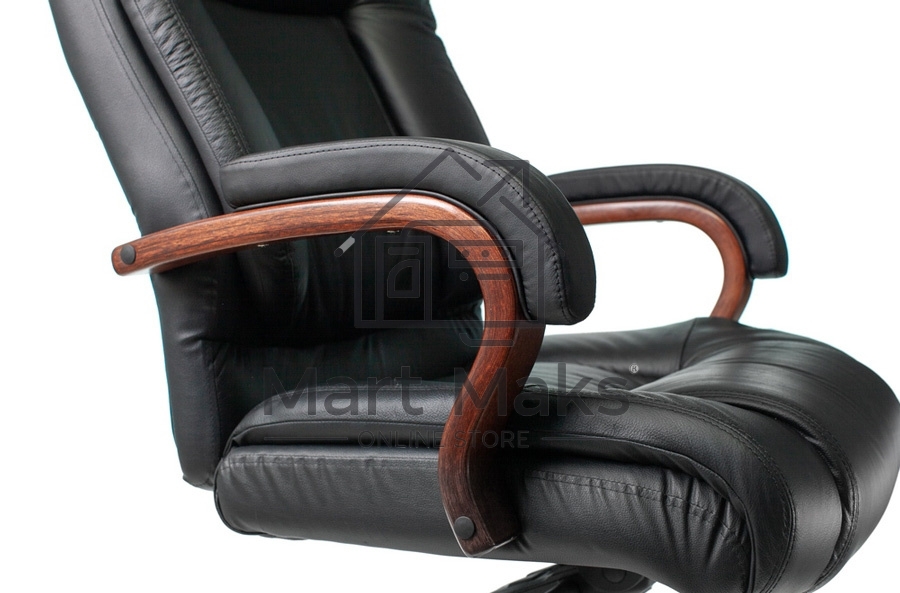 Кресло руководителя Бюрократ T-9925WALNUT/BLACK черный, кожа, крестовина дерево