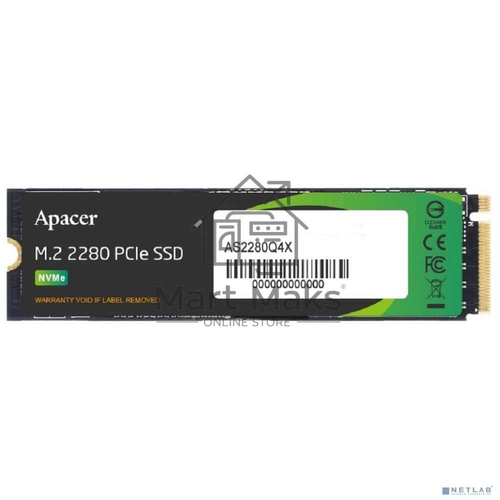 Накопитель SSD Apacer AS2280Q4X, 4TB, PCIe 4.0 x4, M.2 2280, NVMe 1.4, R/W 5000/4400, с радиатором