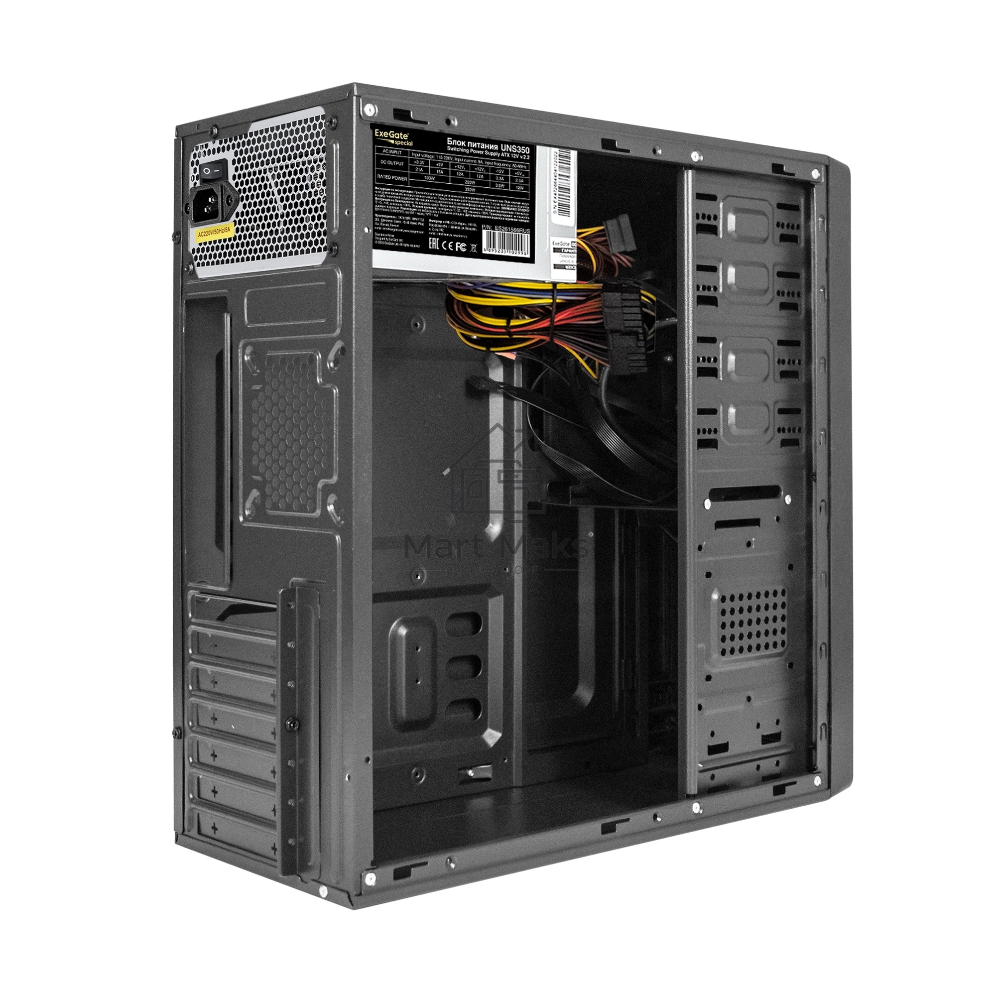 Компьютерный корпус Miditower ExeGate XP-401-UNS350 (ATX, БП UNS350 с вент. 12см, 2*USB, аудио, черный)