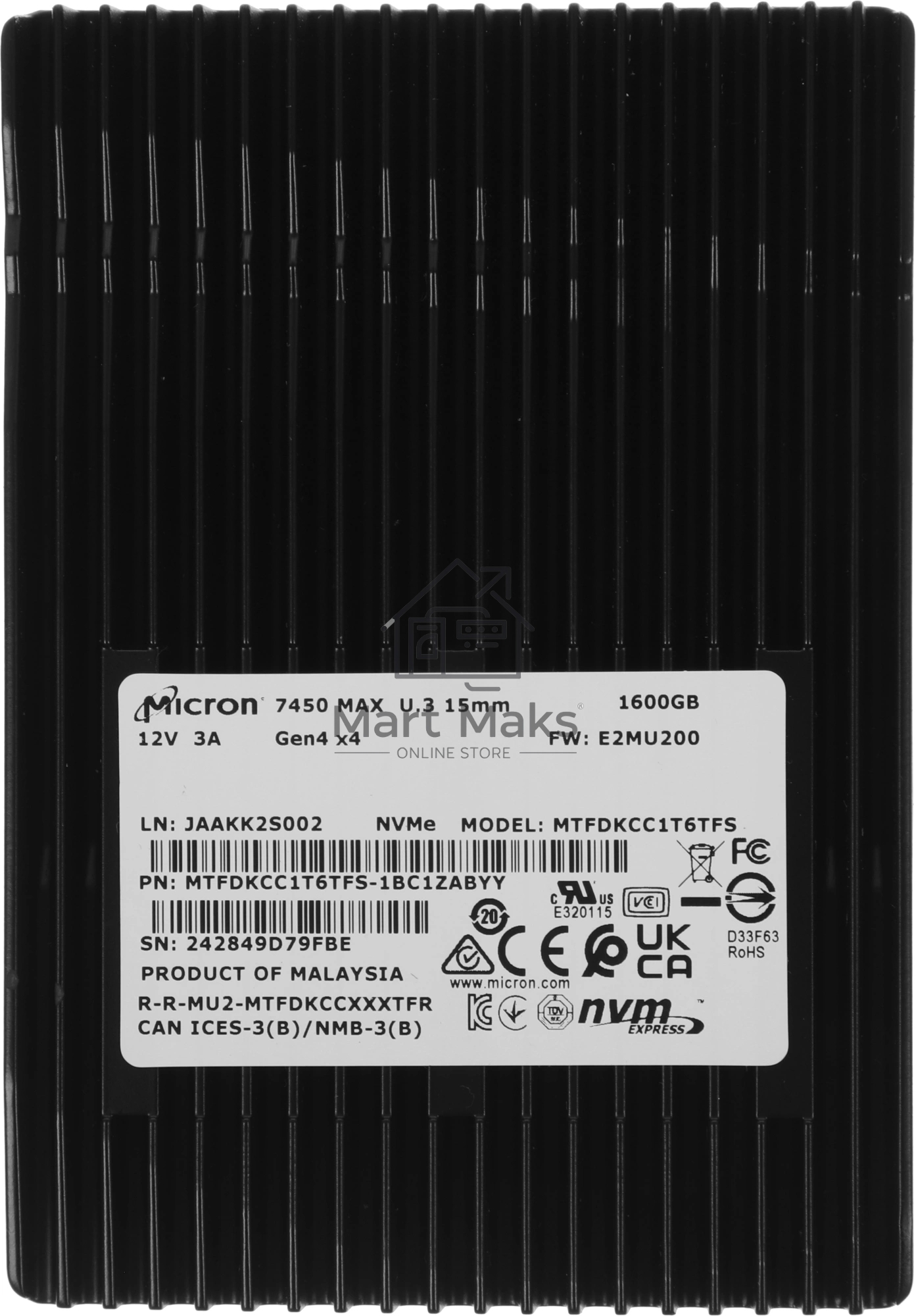 Накопитель SSD Micron 7450 Max, 1600Gb, 2.5