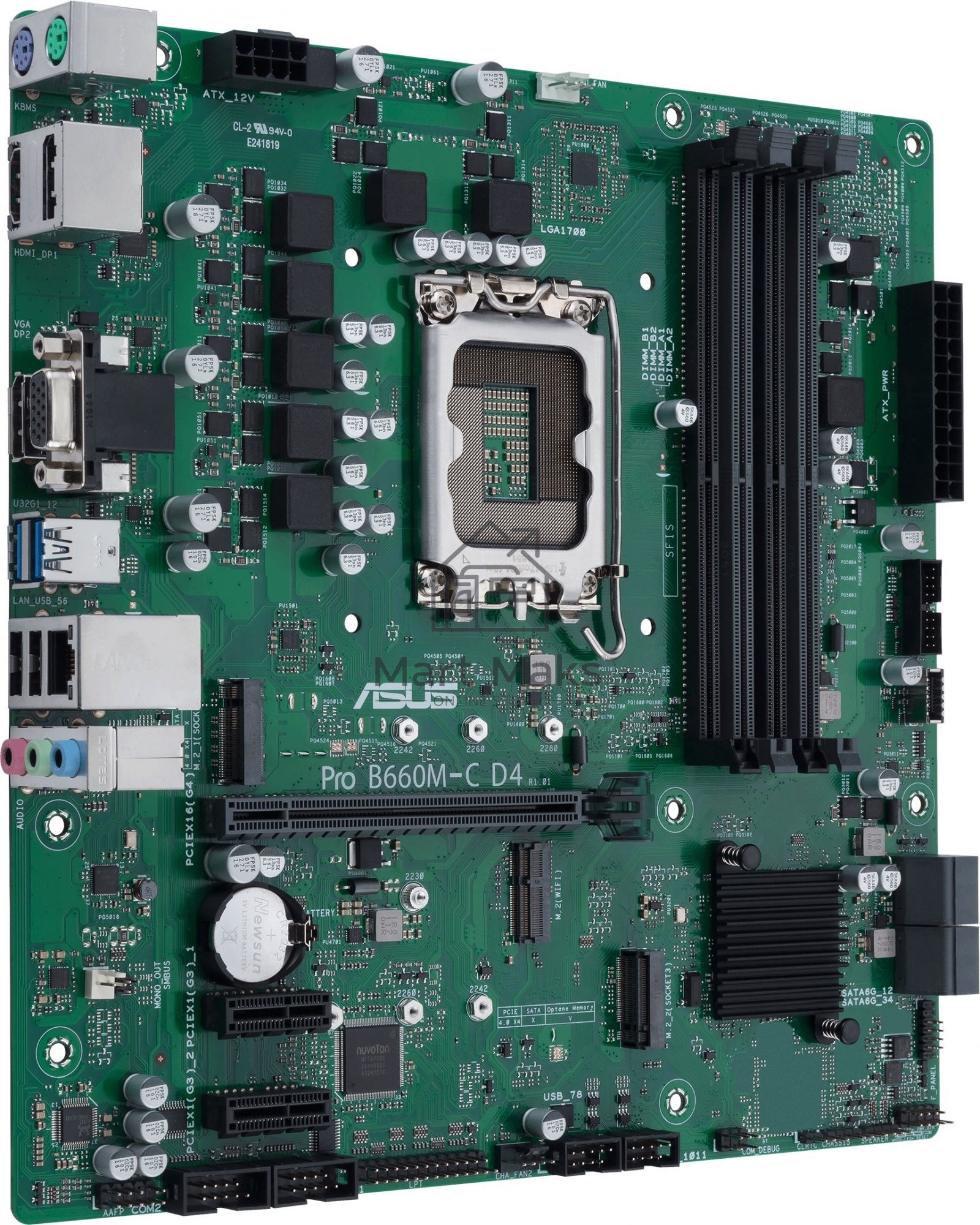 Материнская плата ASUS Pro B660M-C D4-CSM, LGA 1700, Intel B660, 4xDDR4, 1xHDMI, 1xVGA, 2xDP, 1x1Gb LAN, 2xUSB-A, 3x3.5 мм, 7.1, Micro-ATX